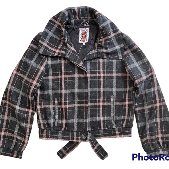 Beverly Hills Polo Club Winter Wool Blend Plaid Jacket Womens Sz L Grey Pink - Picture 6 of 11
